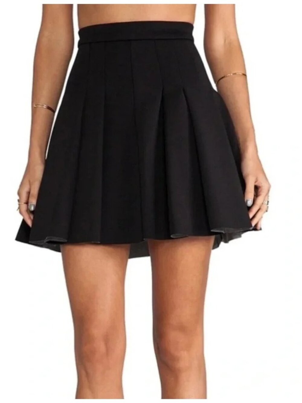 T Alexander Wang Jersey Bonded Neoprene Box Pleat  Skirt Navy M